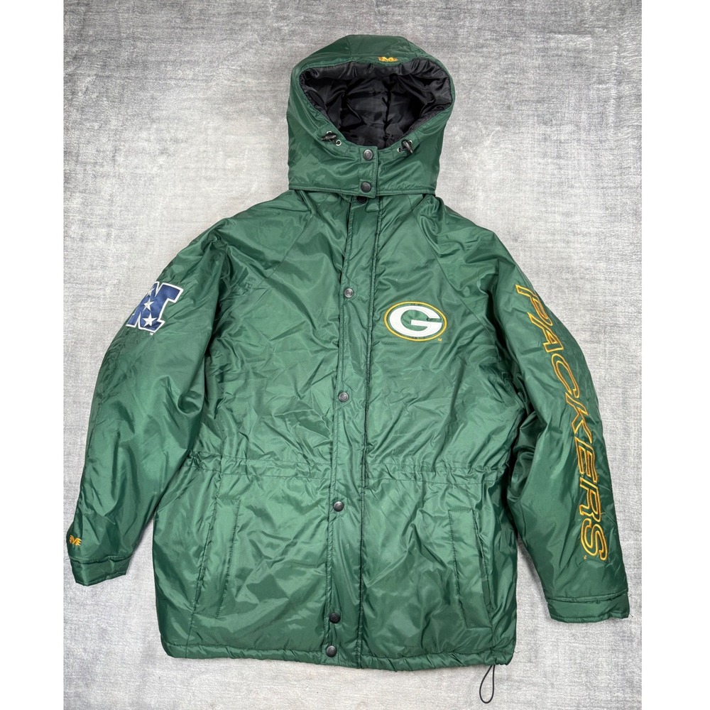 Green Bay Packers Jacket Mens 2XL Green Vintage Puffer Detachable Hood NFL Parka